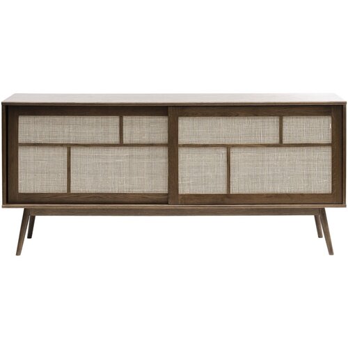 Unique Furniture Temno rjava nizka komoda v hrastovem dekorju z drsnimi vrati 180x80 cm Barrali – Cene