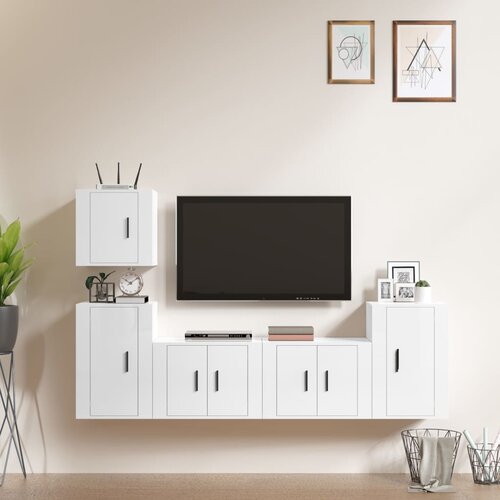 vidaXL 5-dijelni set TV ormarića sjajni bijeli konstruirano drvo Cijene