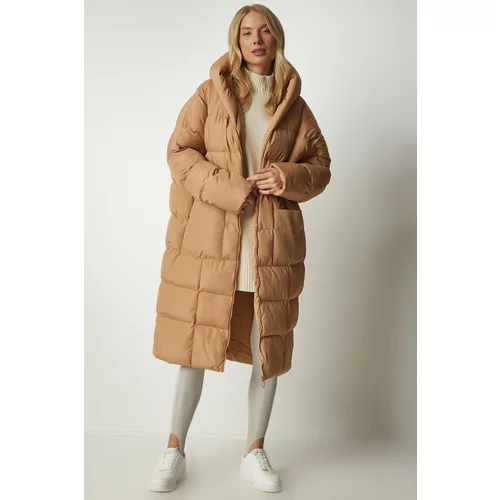 Happiness İstanbul Women's Biscuit Hooded Oversize Long Down Coat
