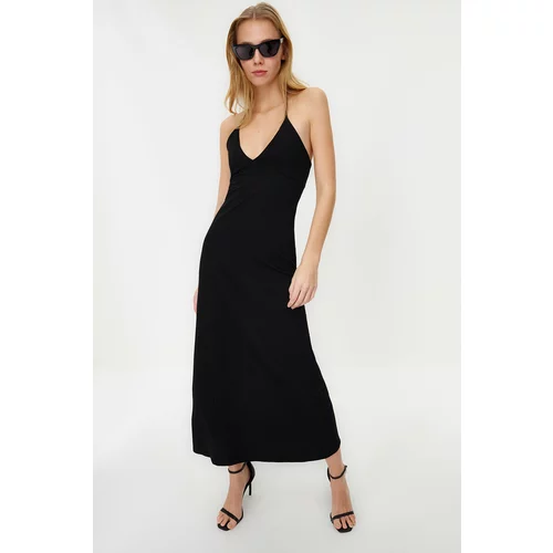 Trendyol Black Maxi Length Ribbed Halter Neck Fitted Dress