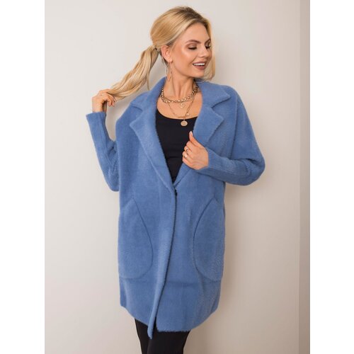 Fashion Hunters Gray and blue fluffy alpaca coat Slike