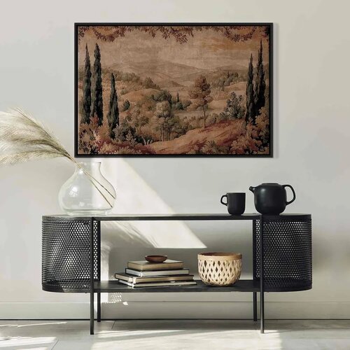  Slika - Mediterranean landscape - old tapestry with a hill and a lake 60x40 U crnom drvenom okviru Slike