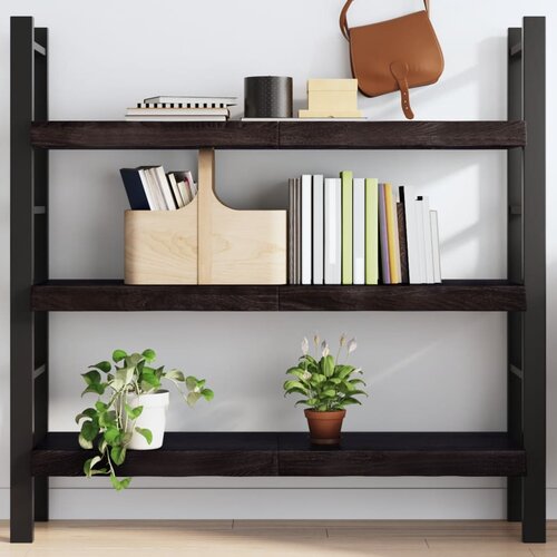 The Living Store Stenska polica temno rjava 120x30x(2-6) cm trdna hrastovina - Stenska Polica, (21554277) Slike