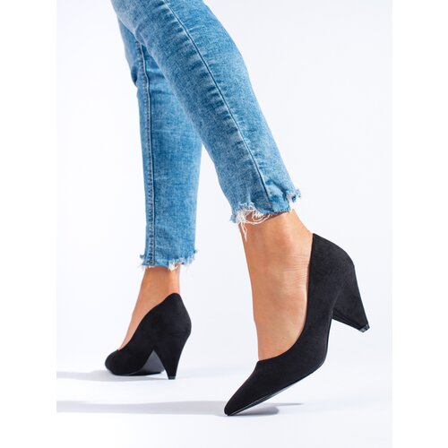 SHELOVET Black suede pumps with a conical heel Slike