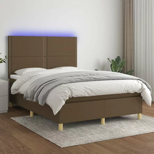  Box spring postelja z vzmetnico LED temno rjava 140x200cm blago, (20725841)