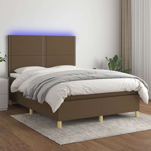  Box spring s madracem LED tamnosmeđi 140x200 cm tkanina Slike