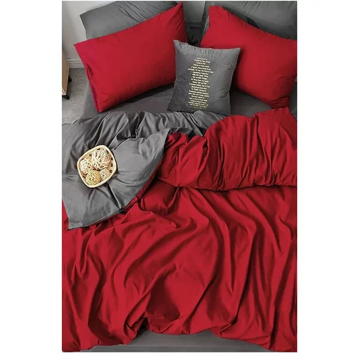 Mila Home Rdeče-siva bombažna podaljšana posteljnina za zakonsko posteljo z rjuho 200x220 cm - Mila Home