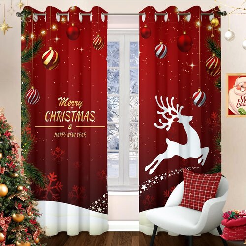 NIKCORP Božične zatemnitvene zavese Severni jelen rdeče 140 x 225 cm, komplet 2 kosa, toplotno izolacijske neprosojne z obročki, 5 cm obroček, 100% polie, (5000248133) Cene
