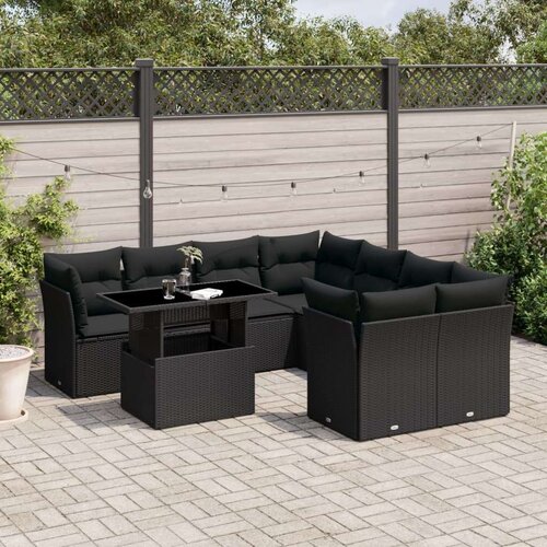  9-dijelni set vrtnih sofa s jastucima crni od poliratana Cijene