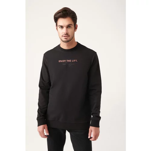 Avva Men's Black Crew Neck Cotton Printed Standard Fit Regular Fit Sweatshirt