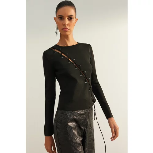 Trendyol Limited Edition Black Lace Detailed Window/Cut Out Knitwear Sweater