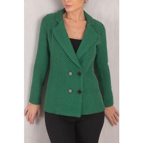 armonika Women's Green Stripe Patterned Four Button Cachet Jacket Slike