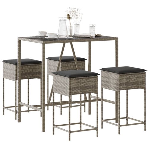  5-dijelni vrtni barski set od poliratana s jastucima sivi Siva 110 x 70 x 110 cm Cene