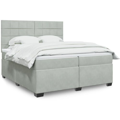 VidaXL Box spring postelja z vzmetnico svetlo siva 200x200 cm žamet Slike