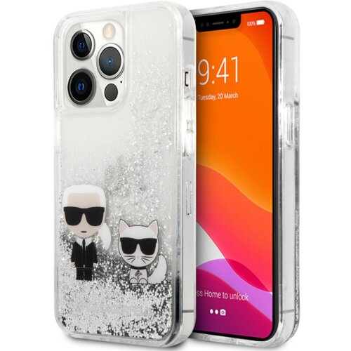 Karl Lagerfeld originalen ovitek KLHCP13LGKCS za iphone 13 pro prozorna zaščita s srebrnimi bleščicami - karl and choupette Cene