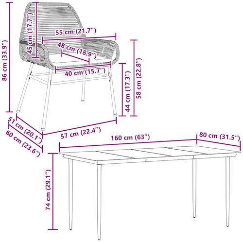  7-dijelni vrtni blagovaonski set s jastucima, crno Crna 160 x 80 x 74 cm Slike