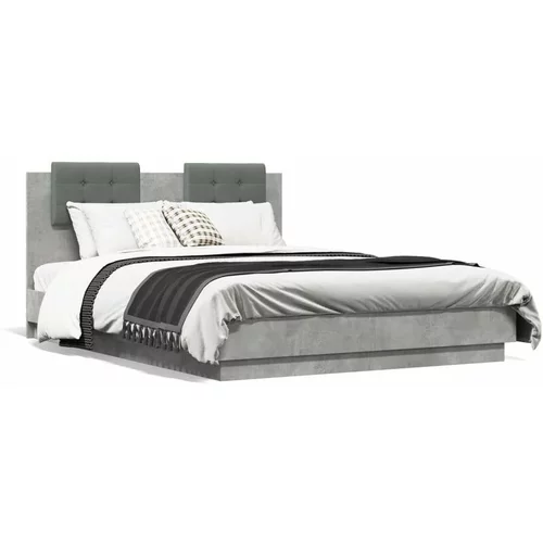  Okvir kreveta s uzglavljem LED siva boja betona 120 x 190 cm