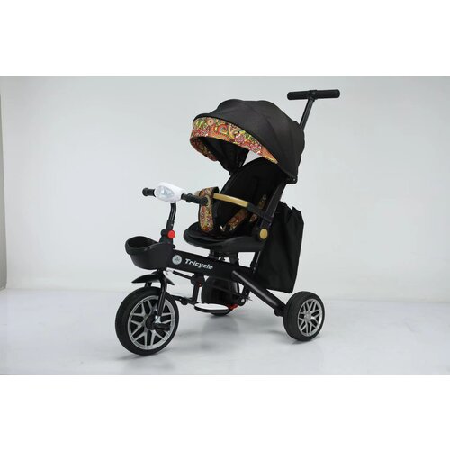 sklopivi tricikl Baby Travel TS-10 sa rotacijom sedišta, podesivim naslonom, muzikom i svetlom - crni Slike