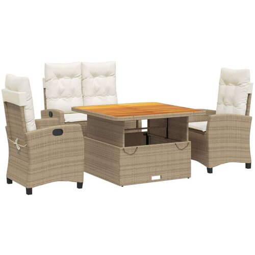 VidaXL 4-dijelni vrtni blagovaonski set od poliratana s jastucima bež Slike