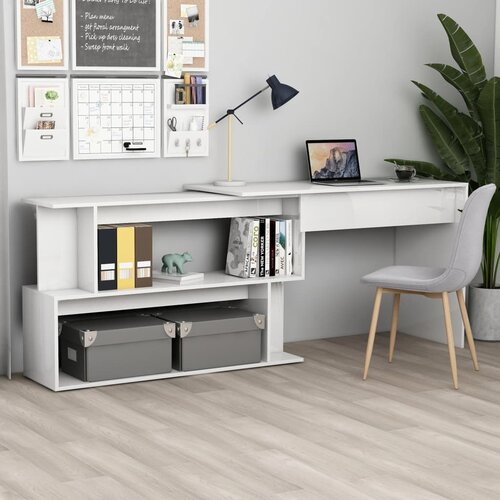 vidaXL Kutni radni stol visoki sjaj bijeli 200 x 50 x 76 cm od iverice Cijene