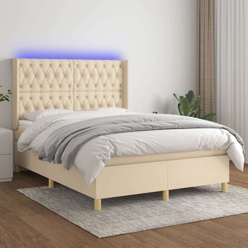 Krevet box spring s madracem LED krem 140x190 cm od tkanine Slike