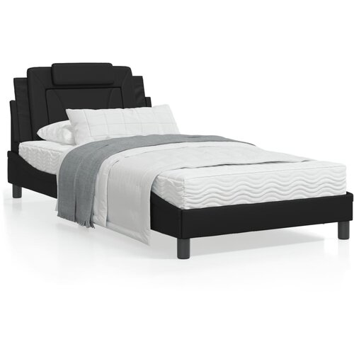 VidaXL Postelja z vzmetnico črna 100x200 cm umetno usnje Slike