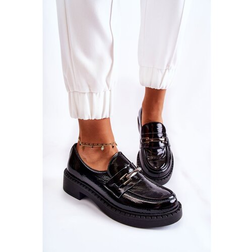 Kesi Lacquered Shoes With Silver Ornament Black Hestill Cene
