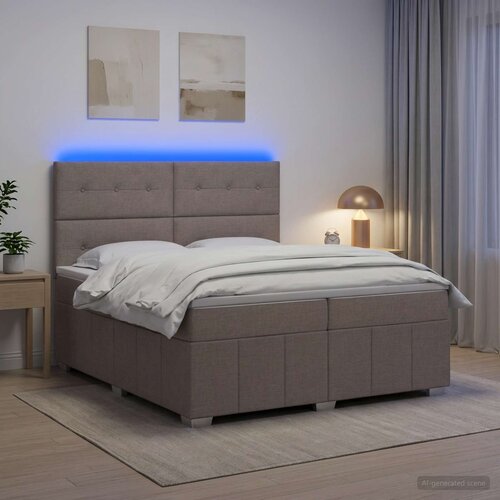  LED okvir za krevet s madracem Sivosmeđa 200 x 200 cm Tkanina Cene