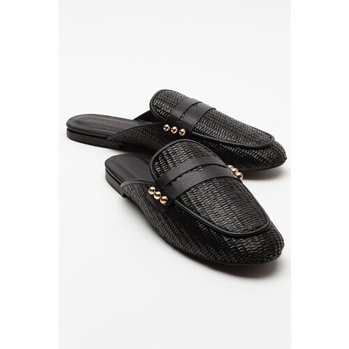 LuviShoes 165 Women's Slippers From Genuine Leather, Black Wicker Cene