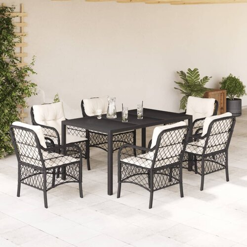  7-dijelni vrtni blagovaonski set s jastucima crni od poliratana Crna 150 cm table length Cijene