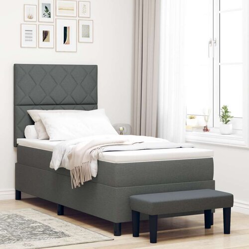 vidaXL Box Spring postelja z vzmetnico in klopjo temno siva 90x200 cm tkanina Cene