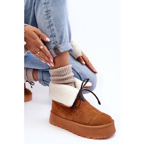 Boto Women's Platform Snow Boots with Fur Camel Olimuka Cene