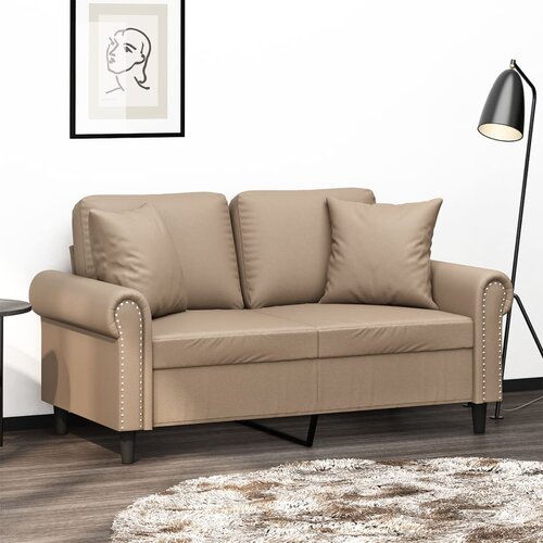 VidaXL Kavč dvosed z okrasnimi blazinami kapučino 120 cm umetno usnje Slike