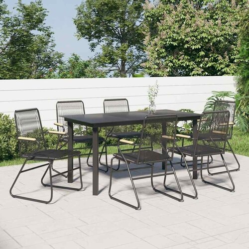  Vrtna garnitura - 7-dijelni vrtni blagovaonski set od PVC ratana crni - 6 Slike