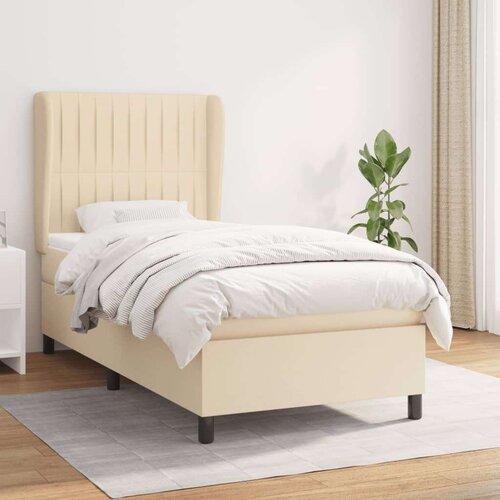  Box spring postelja z vzmetnico krem 100x200 cm blago, (20895177) Slike