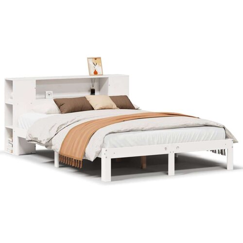 VidaXL Krevet s regalom z knjige bez madraca bijeli 140x190cm borovina Slike