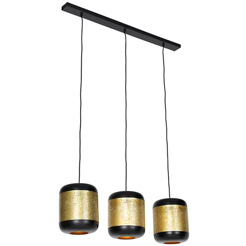 QAZQA Vintage viseča svetilka črna z medeninasto podolgovato 3-lučjo - Kayleigh