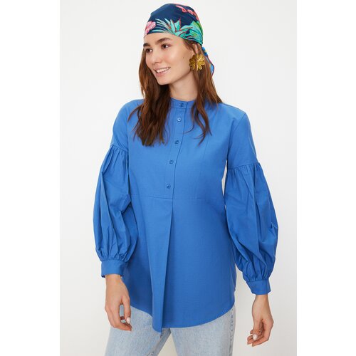 Trendyol Navy Blue Comfortable Fit Cotton Woven Tunic Shirt Slike
