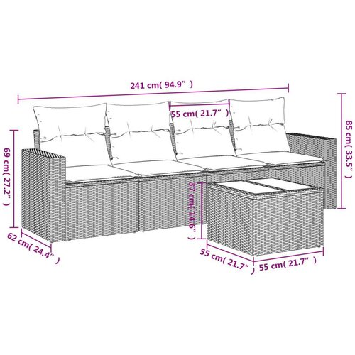 VidaXL 5-dijelni set vrtnih sofa s jastucima poliratan smeđi Slike