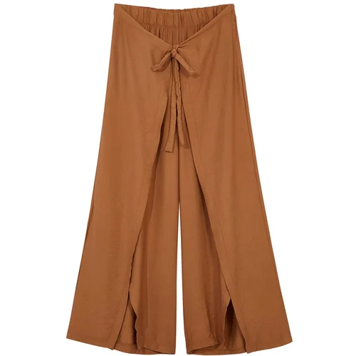 Trendyol Curve Brown Wrap Closure Detailed Wide Leg Beach Wear Woven Trousers