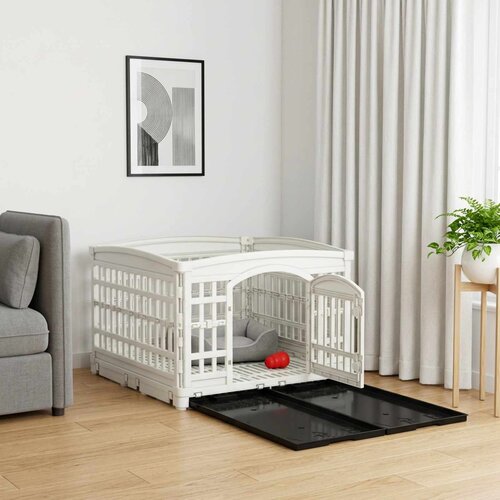  Igraonica za pse s 4 panela 122 x 106,5 x 82 cm Plastika Bijela Cijene