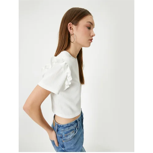  Ruffle T-Shirt Short Sleeve Crew Neck Textured