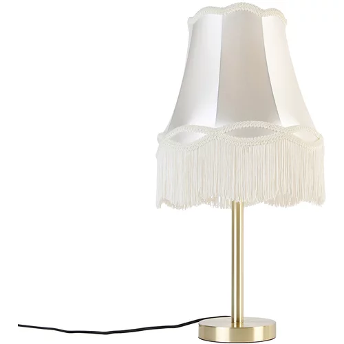 QAZQA Klasična namizna svetilka iz medenine z granny senčnikom krem 30 cm - Simplo