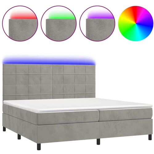 Maison Chic Box spring postelja - Vzmetna postelja z vzmetnico LED svetlo siva 200x200cm žamet SL15928, (21896003) Cene