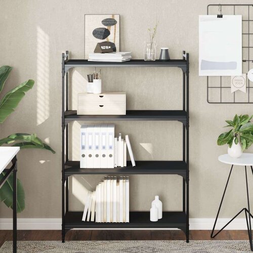  Regal za knjige s 4 razine crni 80x30x120 cm konstruirano drvo Slike