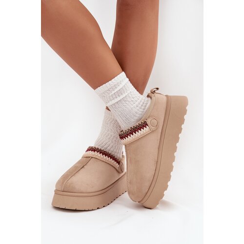 Boto Women&amp;#039;s Low Snow Boots With Movable Strap And Embroidery On Platform Light Beige Lyrisse Slike