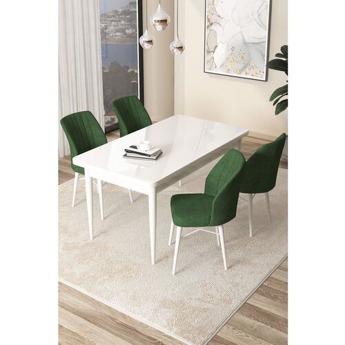 Hanah home Arp - White, Khaki WhiteKhaki Dining Table & Chairs Set (5 Pieces) Cene
