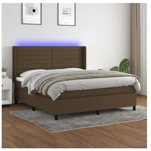 vidaXL Box spring postelja z vzmetnico LED temno rjava 180x200cm blago