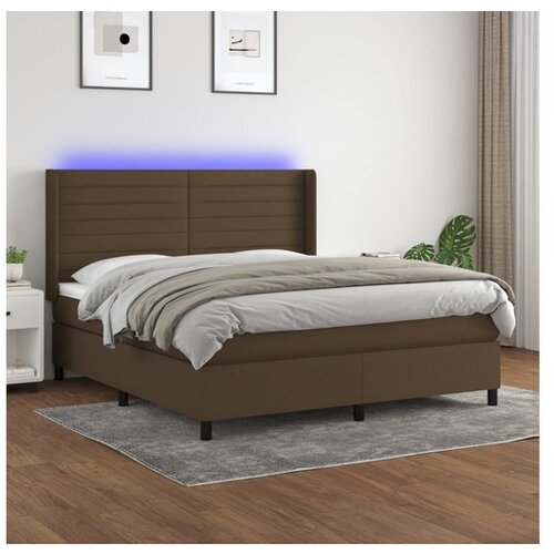 vidaXL Krevet box spring s madracem LED tamnosmeđi 180x200 cm tkanina Cijene
