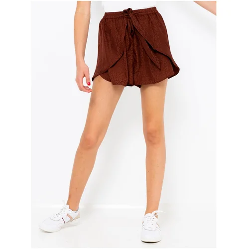 Camaieu Brown Patterned Satin Loose Shorts - Women